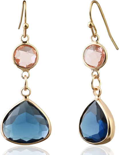 Handmade Dangle Drop Birthstone Earrings 14K Gold - Plated Hypoallergenic Lightweight & Comfortable Elegant Gemstone Earrings for Women