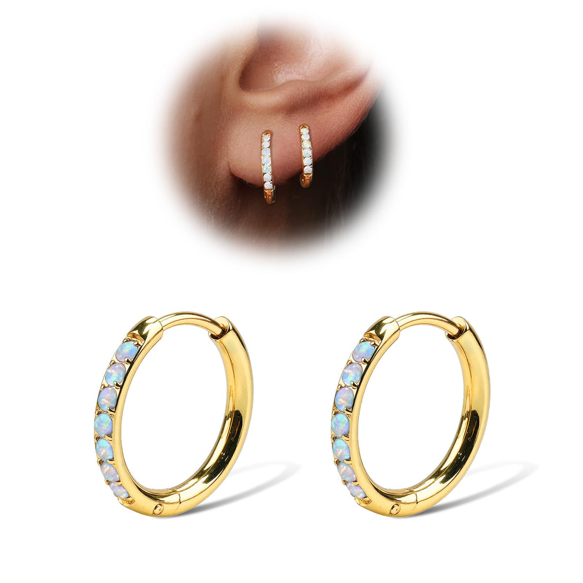 1Pair 316L Surgical Steel Opal Small Hoop Earrings for Women Hypoallergenic Medical Grade Lightweight For Cartilage Helix Daith Tragus Lobe Piercing Jewelry