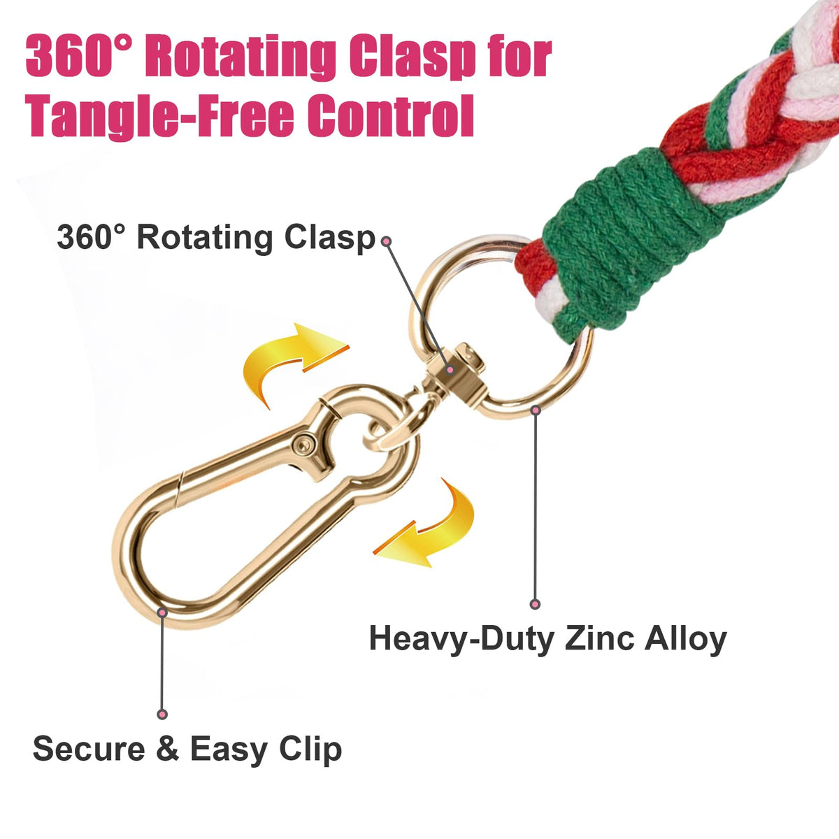 5FT Braided Cotton Rope Leash for Small, Medium and Large Dogs, Red & White Twist