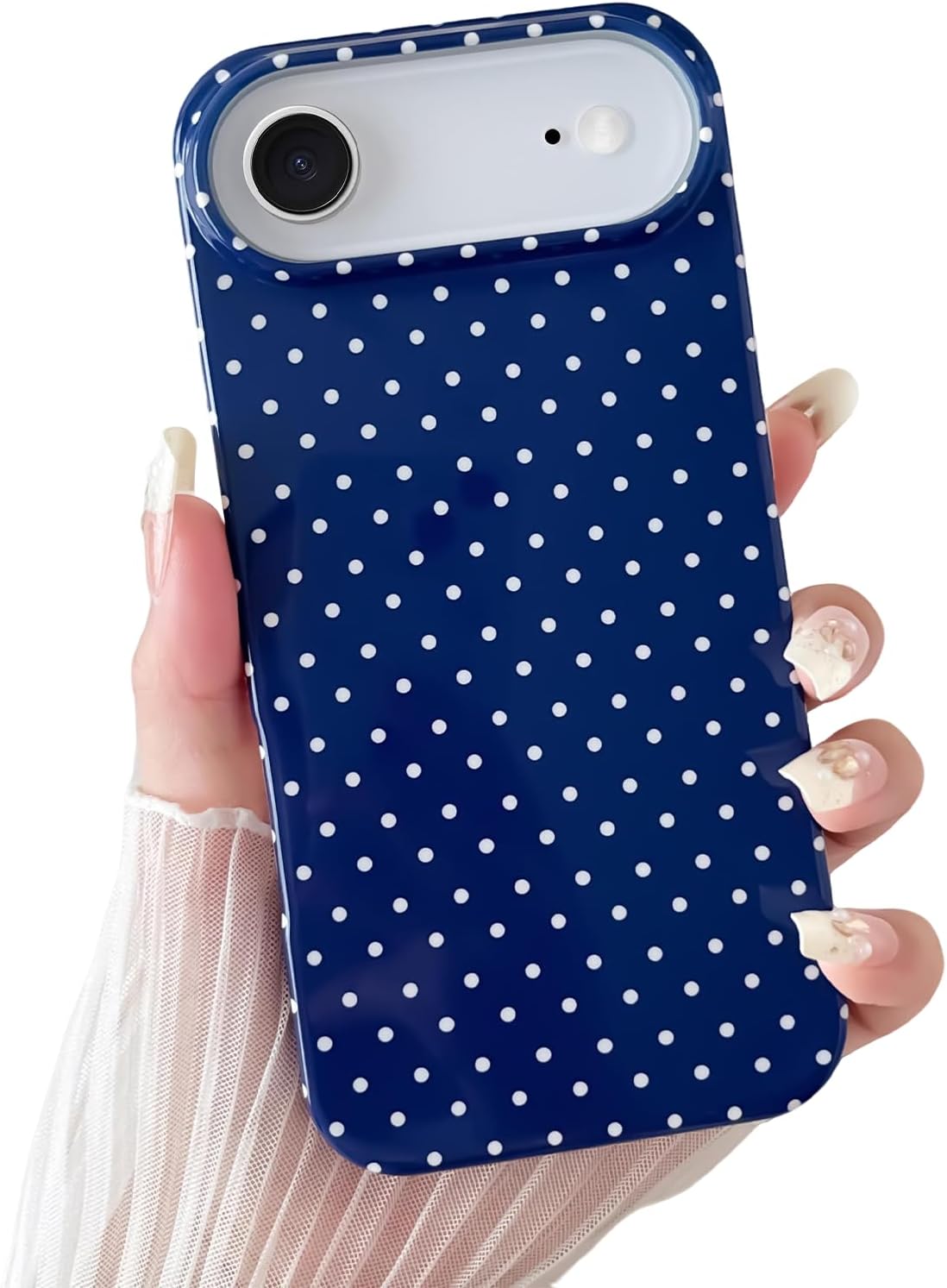 Yeddabox for iPhone 15 Case Cute Polka Dot Phone Case Soft TPU Slim Shockproof Phone Cover for Women Girls, Blue