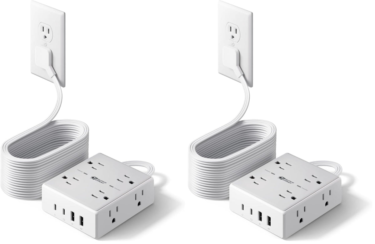 SUPERDANNY Extension Cord,Flat Plug Surge Protector Power Strip,10Ft