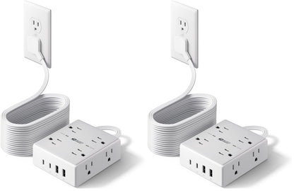 SUPERDANNY Extension Cord,Flat Plug Surge Protector Power Strip,10Ft