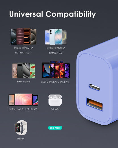 [4 Pack] 20W USB C Charger Block Fast Charging Multiport Adapter