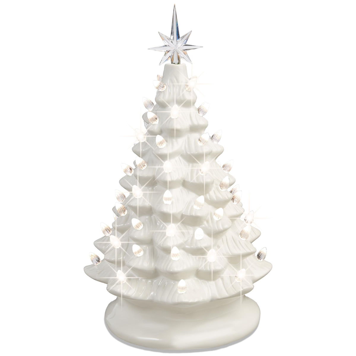Best Choice Products 15in Ceramic Christmas Tree, Pre-lit Hand-Painted Tabletop Holiday Tree, Star Topper, 64 Lights - Green w/Multicolored Bulbs