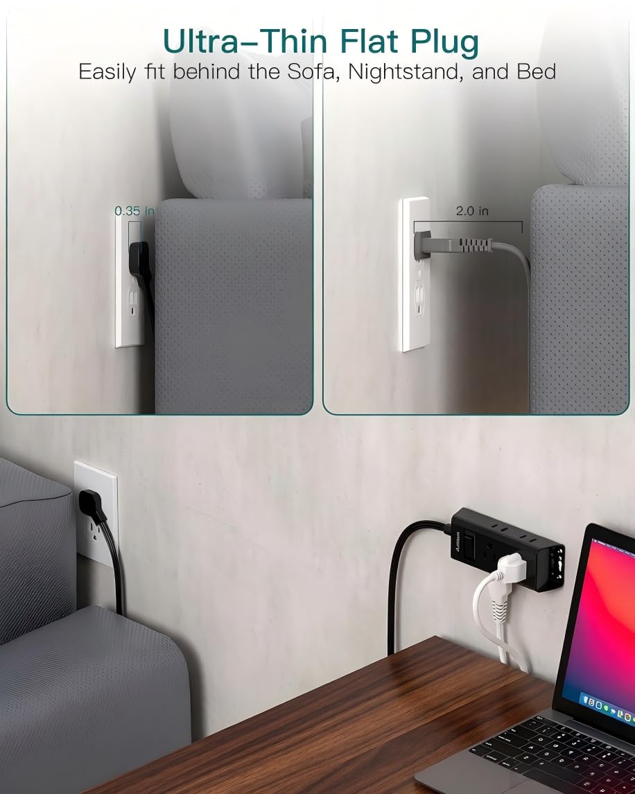 Addtam Flat Plug Extension Cord with 6 Outlet Extender for Cruise Travel