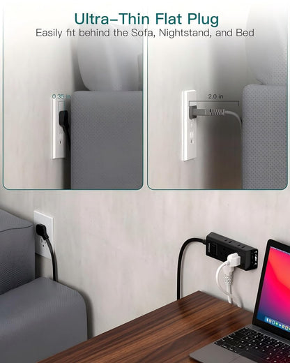 Addtam Flat Plug Extension Cord with 6 Outlet Extender for Cruise Travel