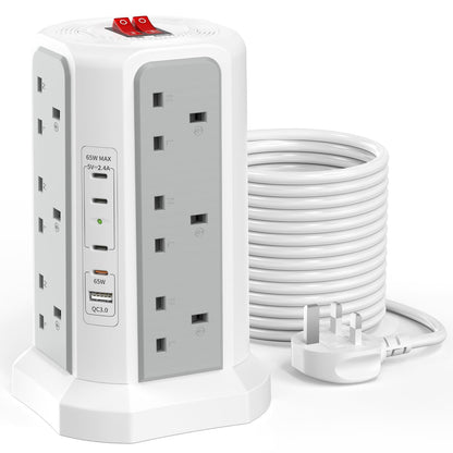 HAFINO Tower Extension Lead with USB Slots, PD18W USB C Fast Charger, 1.8M