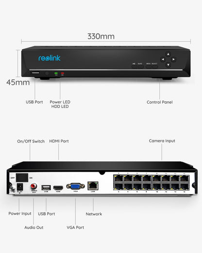 REOLINK RLN16-410 16CH NVR Network Video Recorder PoE Security System