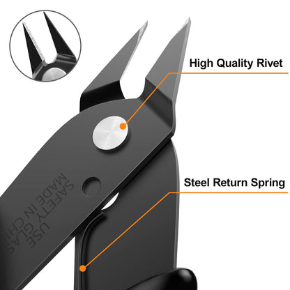 BOENFU Wire Cutter 2 Pack Precision Flush Cutters Side Cutter Small Cable Snips Diagonal Pliers for Cable Tie, 3D Print, Plastic Models, Jewelry, Electronics, Black, 5 Inches