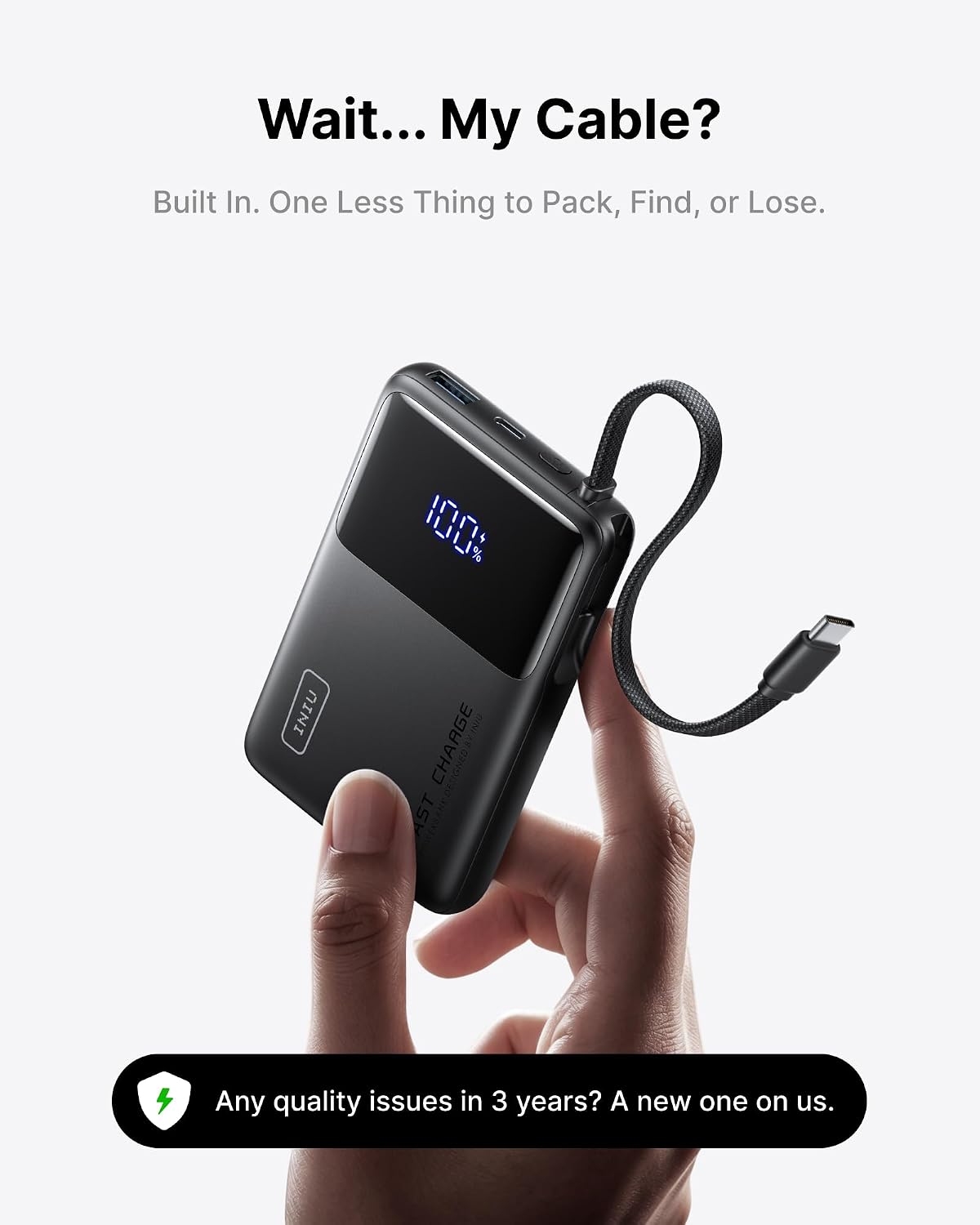 INIU Portable Charger, Smaller 45W Fast Charging Power Bank, 10000mAh Black