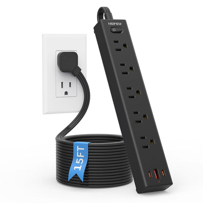 5 Outlets 2 Prong Power Strip with 3USB, 6FT Extension Cord for Old House