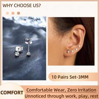 10 Pairs Small Stud Earrings for Women Hypoallergenic Multiple Piercings