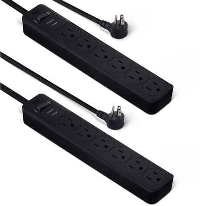 Amazon Basics Surge Protector Power Strip, 6-Outlet with 200J Protection, Circuit Breaker, LED Indicator, On/Off Switch, Wall-Mounting, 2ft Extension Cord, White, 2-Pack