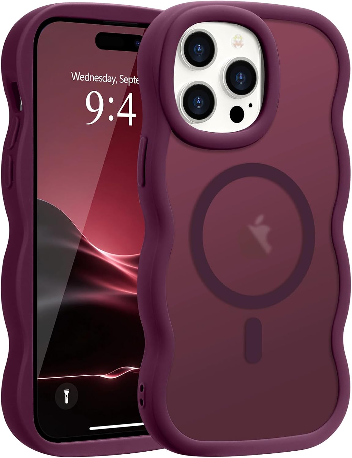 Pepmune for iPhone 16 Pro Max Case Curly Wavy Frame Translucent, Burgundy