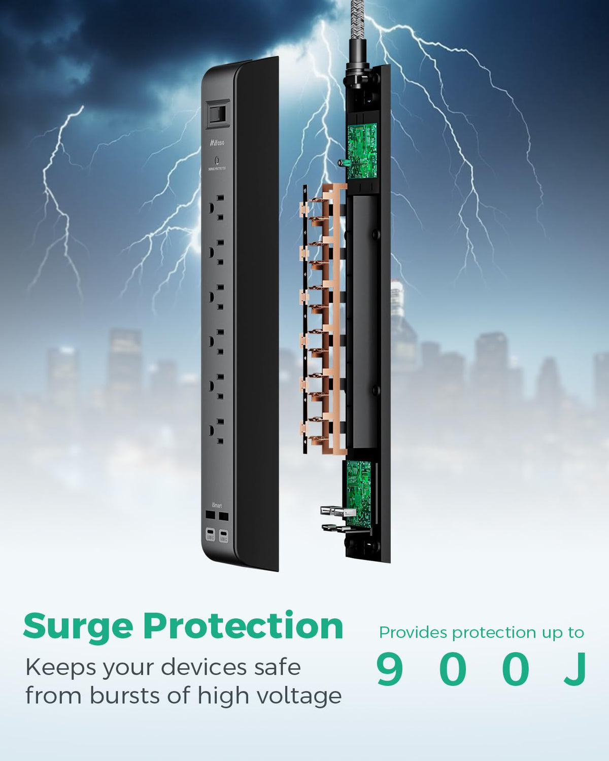 2 Pack 20FT Power Strip Surge Protector, Extension Cord Multiple Outlets