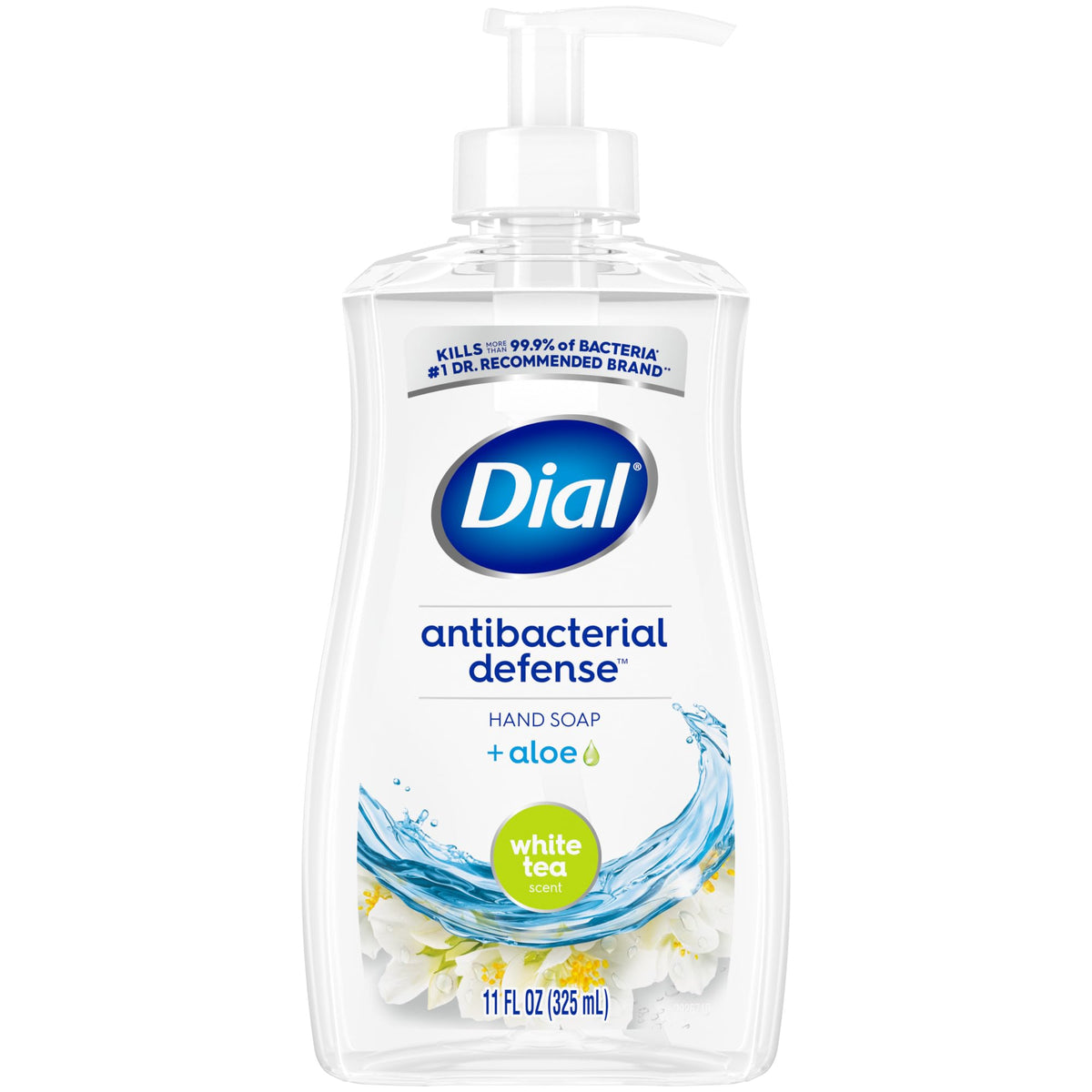 Dial Antibacterial Defense Liquid Hand Soap + Aloe, White Tea Scent, 11 Fl Oz (Pack of 4), Dermatologist-Tested Hand Wash, Gentle Formula