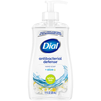 Dial Antibacterial Defense Liquid Hand Soap + Aloe, White Tea Scent, 11 Fl Oz (Pack of 4), Dermatologist-Tested Hand Wash, Gentle Formula