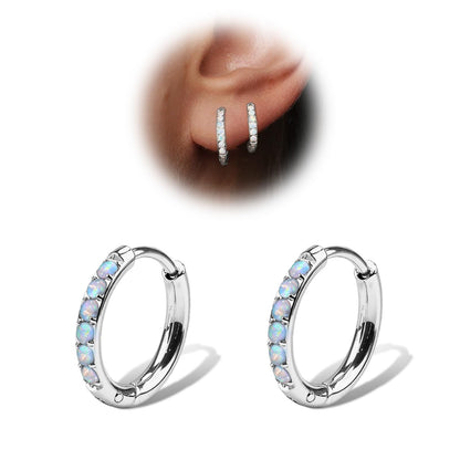 1Pair 316L Surgical Steel Opal Small Hoop Earrings for Women Hypoallergenic Medical Grade Lightweight For Cartilage Helix Daith Tragus Lobe Piercing Jewelry
