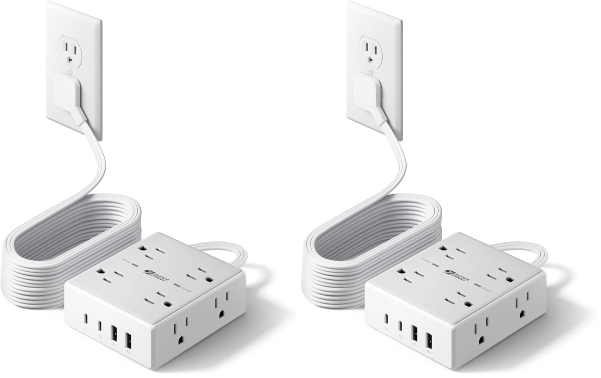 SUPERDANNY Extension Cord,Flat Plug Surge Protector Power Strip,10Ft