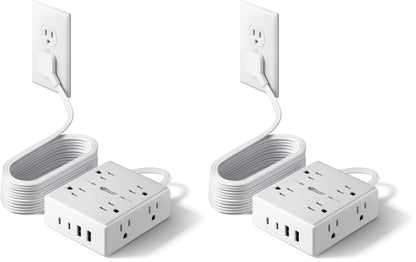 SUPERDANNY Extension Cord,Flat Plug Surge Protector Power Strip,10Ft