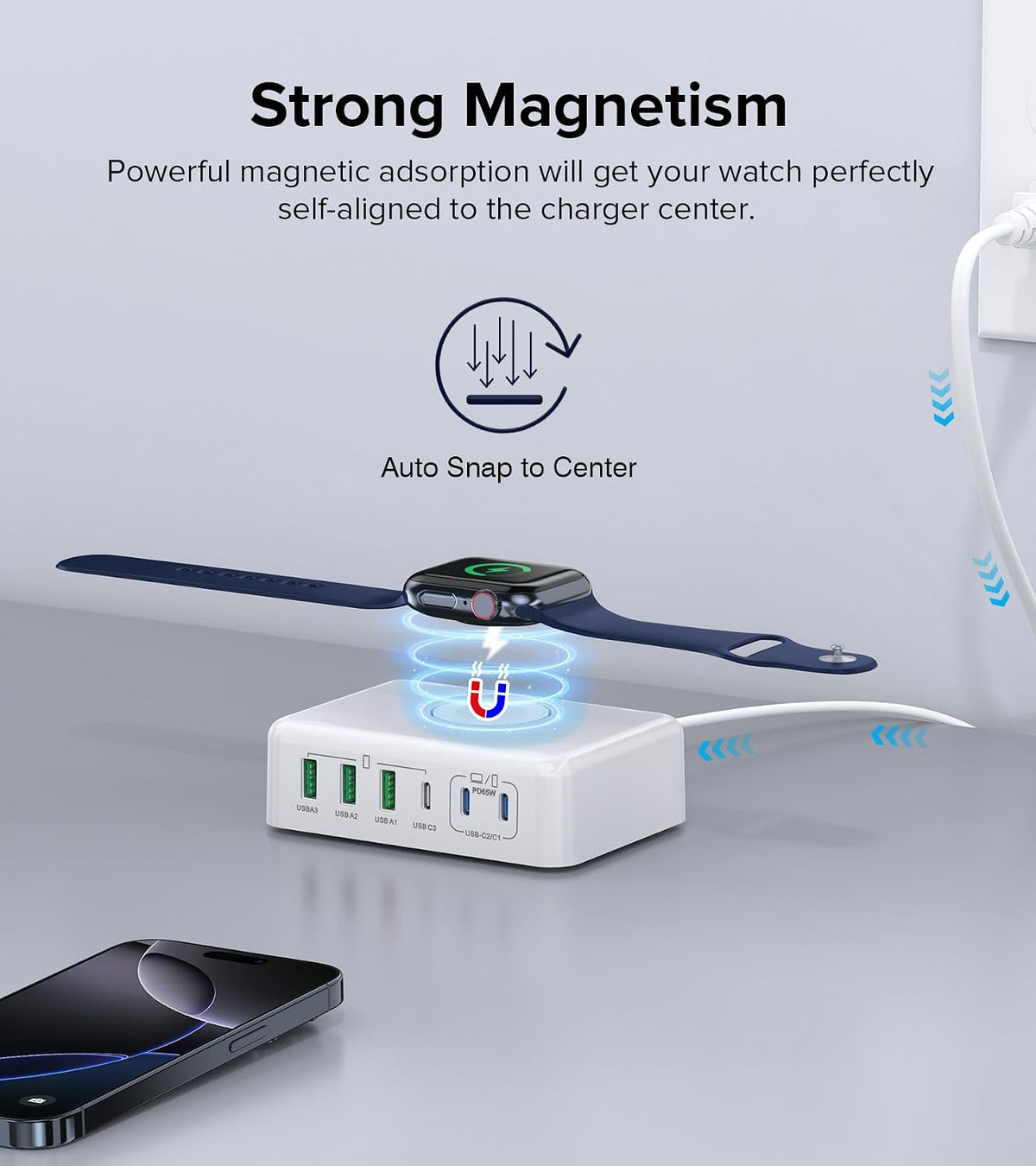 USB Fast Charger Block 50% Smaller 100W Max 6-Port GaN USB Charging Station