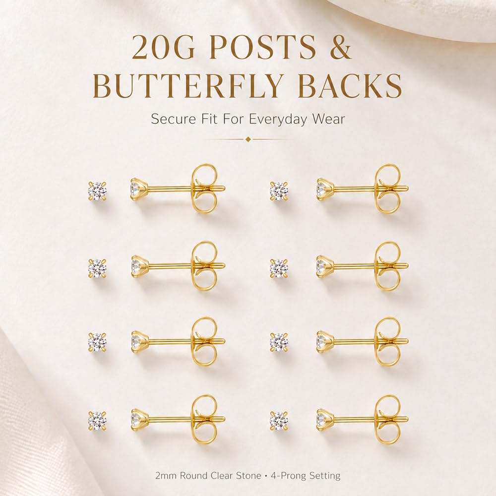 10 Pairs Small Stud Earrings for Women Hypoallergenic Multiple Piercings