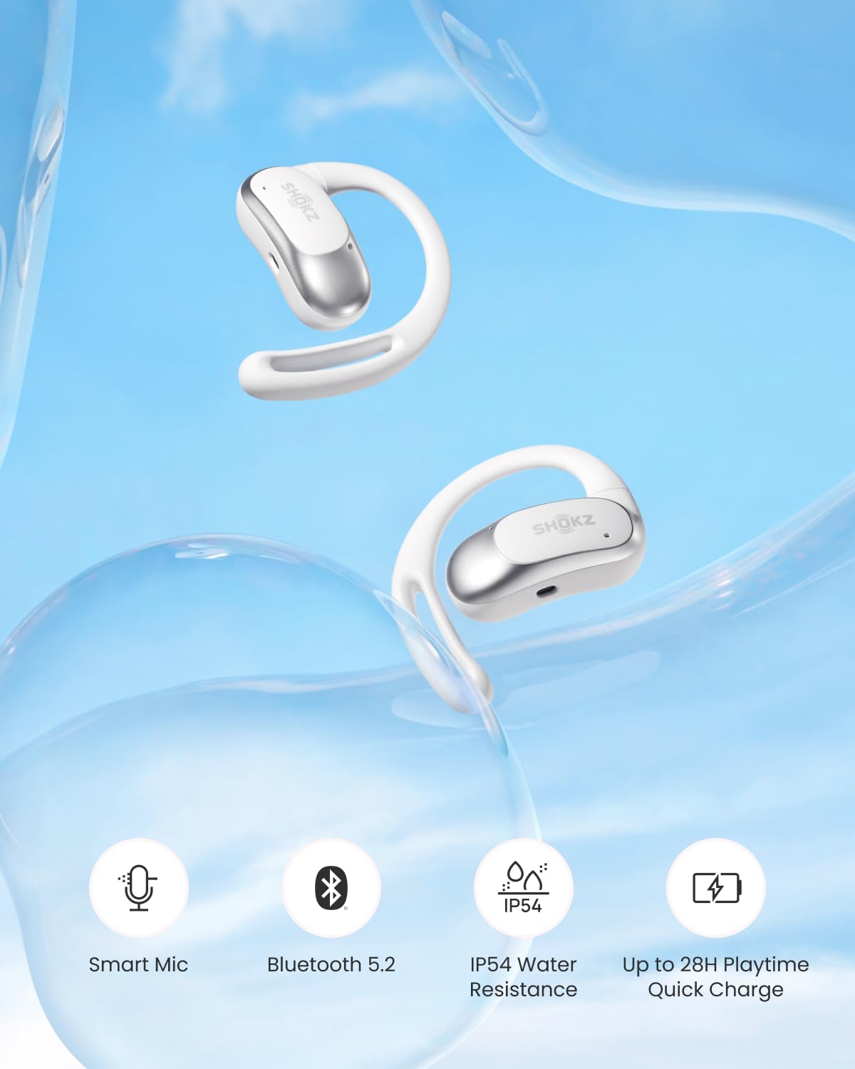 SHOKZ OpenFit Air - Open-Ear Headphones, True Wireless Earbuds, Water Resistant, Secure Earhooks for Daily Use, Black
