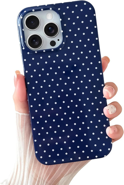 Yeddabox for iPhone 15 Case Cute Polka Dot Phone Case Soft TPU Slim Shockproof Phone Cover for Women Girls, Blue
