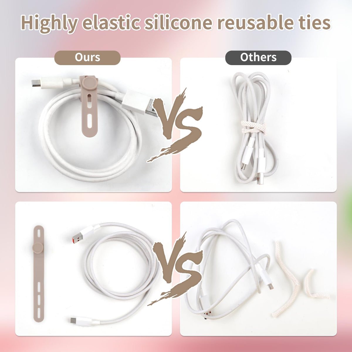 25 Pcs Silicone Cable Ties, Cable Ties Reusable, High Elasticity Cord Wraps for Electrical Cords, Cord Organizer for Earphone, Phone Charger(White)