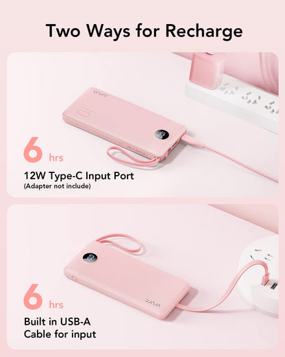 VRURC Portable Charger, Built in 4 Cables & Lanyard Power Bank 10000mAh