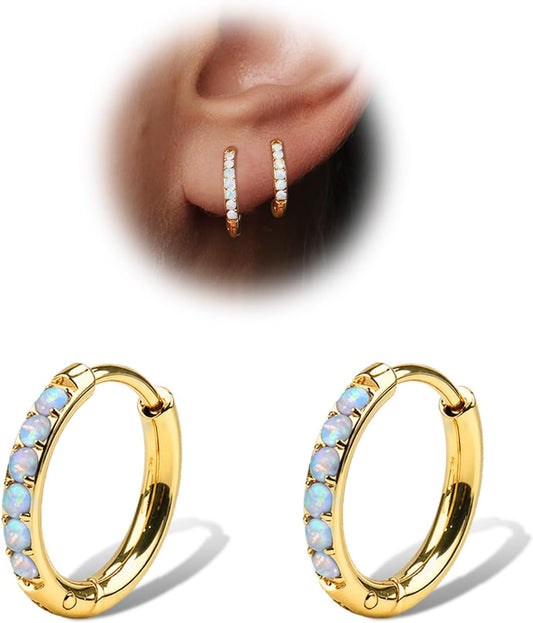 1Pair 316L Surgical Steel Opal Small Hoop Earrings for Women Hypoallergenic Medical Grade Lightweight For Cartilage Helix Daith Tragus Lobe Piercing Jewelry