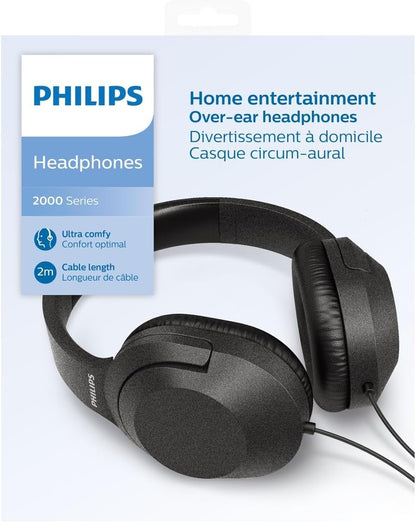 Philips Audio H2005BK/00 Over-Ear Stereo Headphones Wired (2 m Cable, 40 mm Neodymium Drivers, Passive Noise Isolation, Adjustable Headband, Lightweight) Black