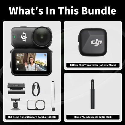 DJI Osmo Nano Standard Combo (128GB), 4K Wearable Camera, 1/1.3″ Sensor