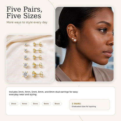 10 Pairs Small Stud Earrings for Women Hypoallergenic Multiple Piercings