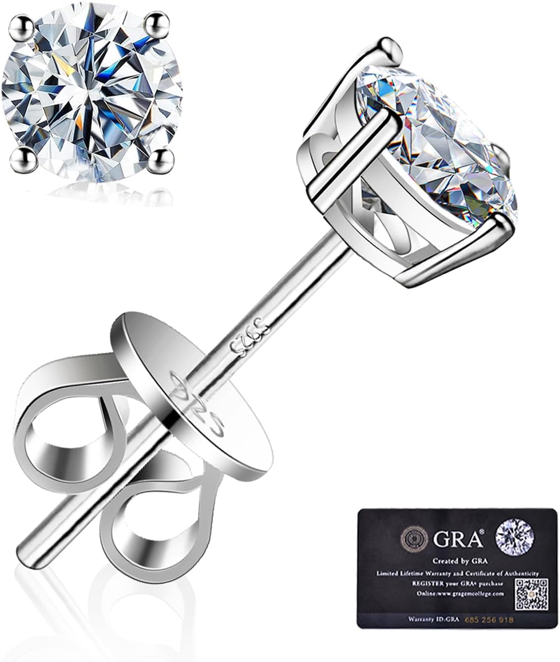 Moissanite Stud Earrings GRA 925 Sterling Silver Earrings for Men