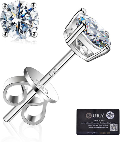 Moissanite Stud Earrings GRA 925 Sterling Silver Earrings for Men