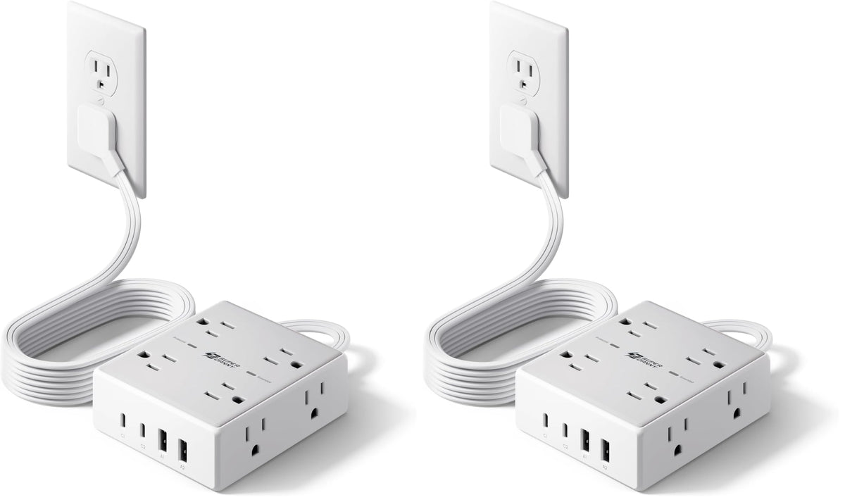 SUPERDANNY Extension Cord,Flat Plug Surge Protector Power Strip,10Ft
