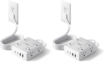 SUPERDANNY Extension Cord,Flat Plug Surge Protector Power Strip,10Ft