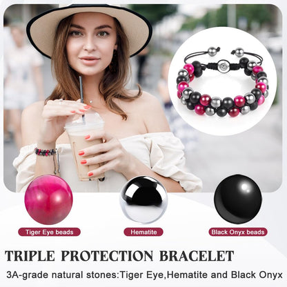 Triple Protection Bracelet - for Protect & Balance - Energy Crystal Handmade Bracelets for Men Women