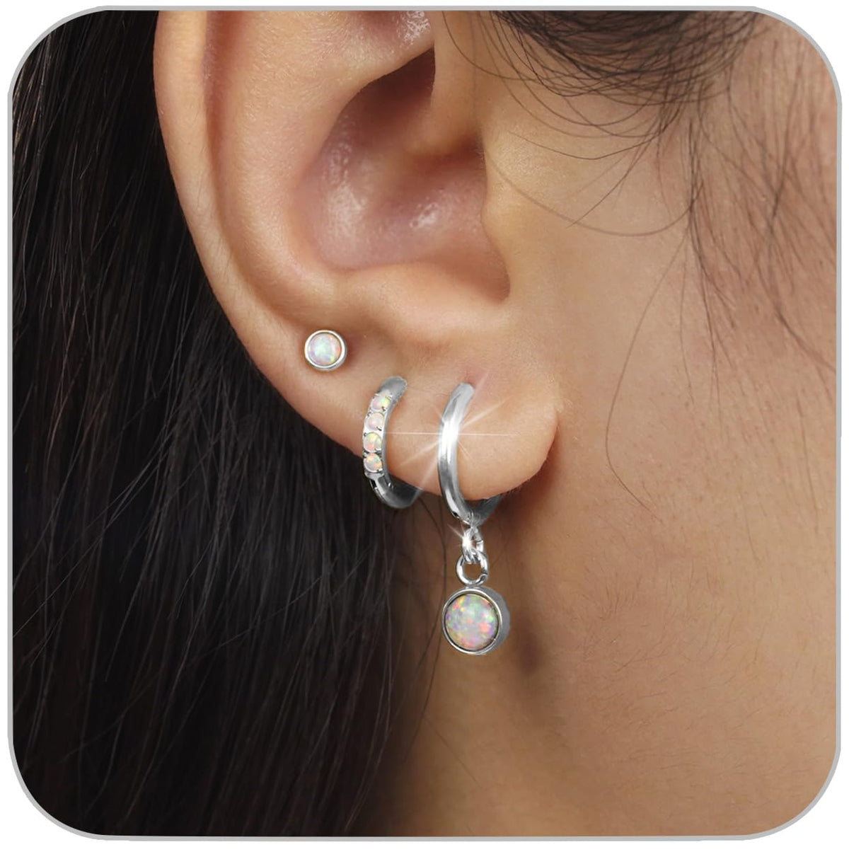 1Pair 316L Surgical Steel Opal Small Hoop Earrings for Women Hypoallergenic Medical Grade Lightweight For Cartilage Helix Daith Tragus Lobe Piercing Jewelry