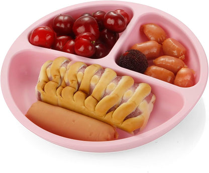 PandaEar 3 Pack Toddler Plates, Silicone Divided Suction Plate for Babies, BPA-Free 100% Food-Grade Silicone Unbreakable Baby Plate (Pink/Purple/Blue, Without Lids)