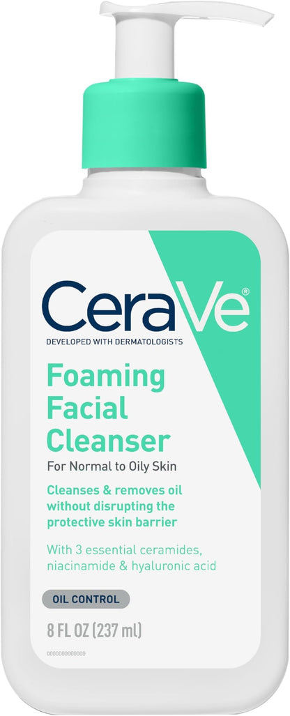 CeraVe Foaming Facial Cleanser, Gentle Cleanser for Oily Skin, 8oz