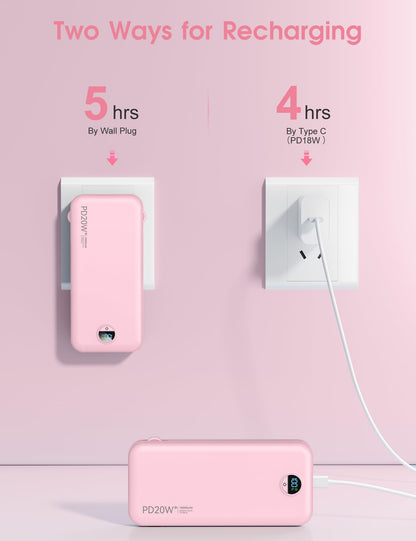 citicr Portable Charger 10000mAh PD20W w/Built-in Cables & Wall Plug Purple