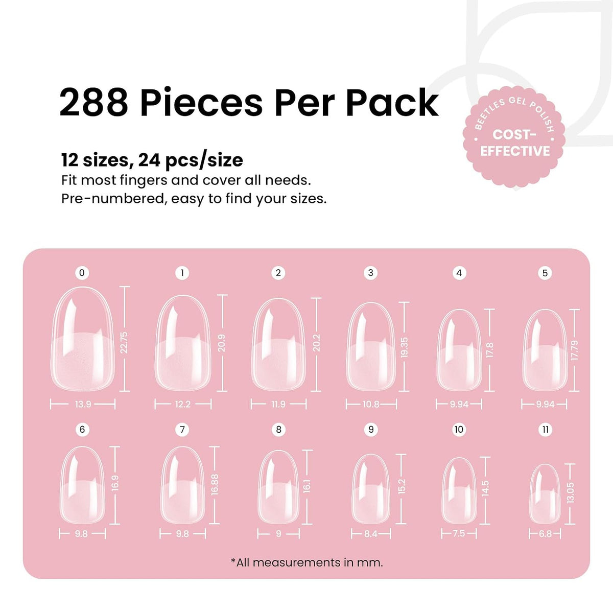 Beetles Soft Gel Nail Kit Almond Short 288pcs 12 Sizes Nail Tips with Glue