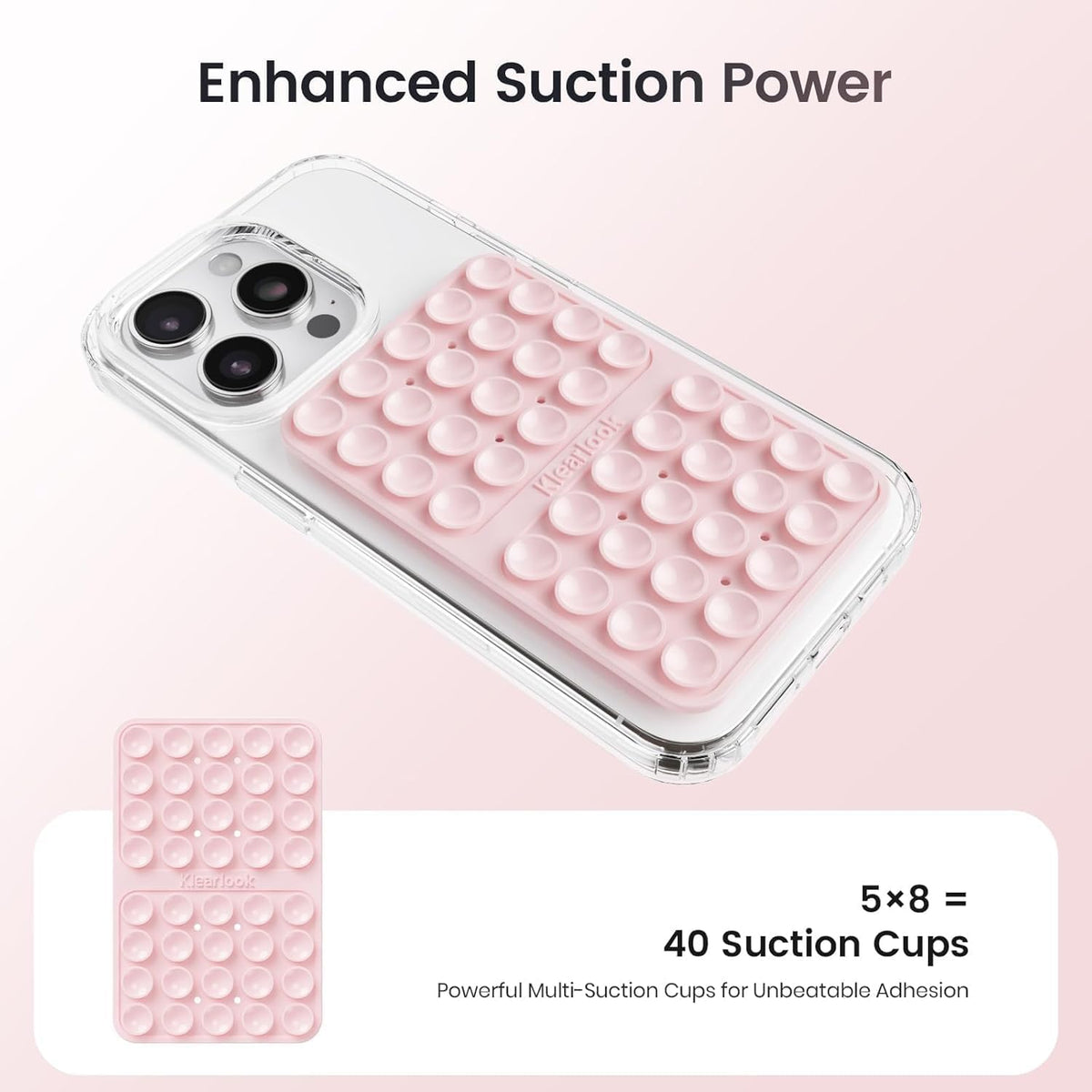 Klearlook Silicone Double Sided Suction Cup Phone Case Mount, Transparent