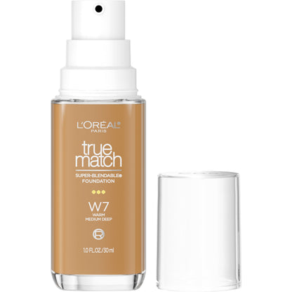 L'Oreal Paris True Match Super-Blendable Foundation, Medium Coverage Liquid Foundation Makeup, N3, Light Medium, 1 Fl Oz