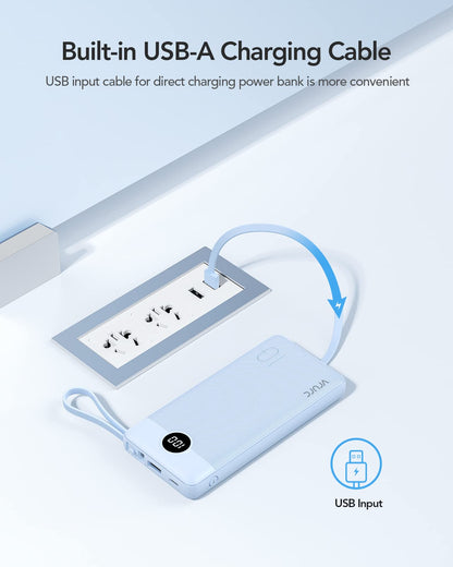 VRURC Portable Charger, Built in 4 Cables & Lanyard Power Bank 10000mAh
