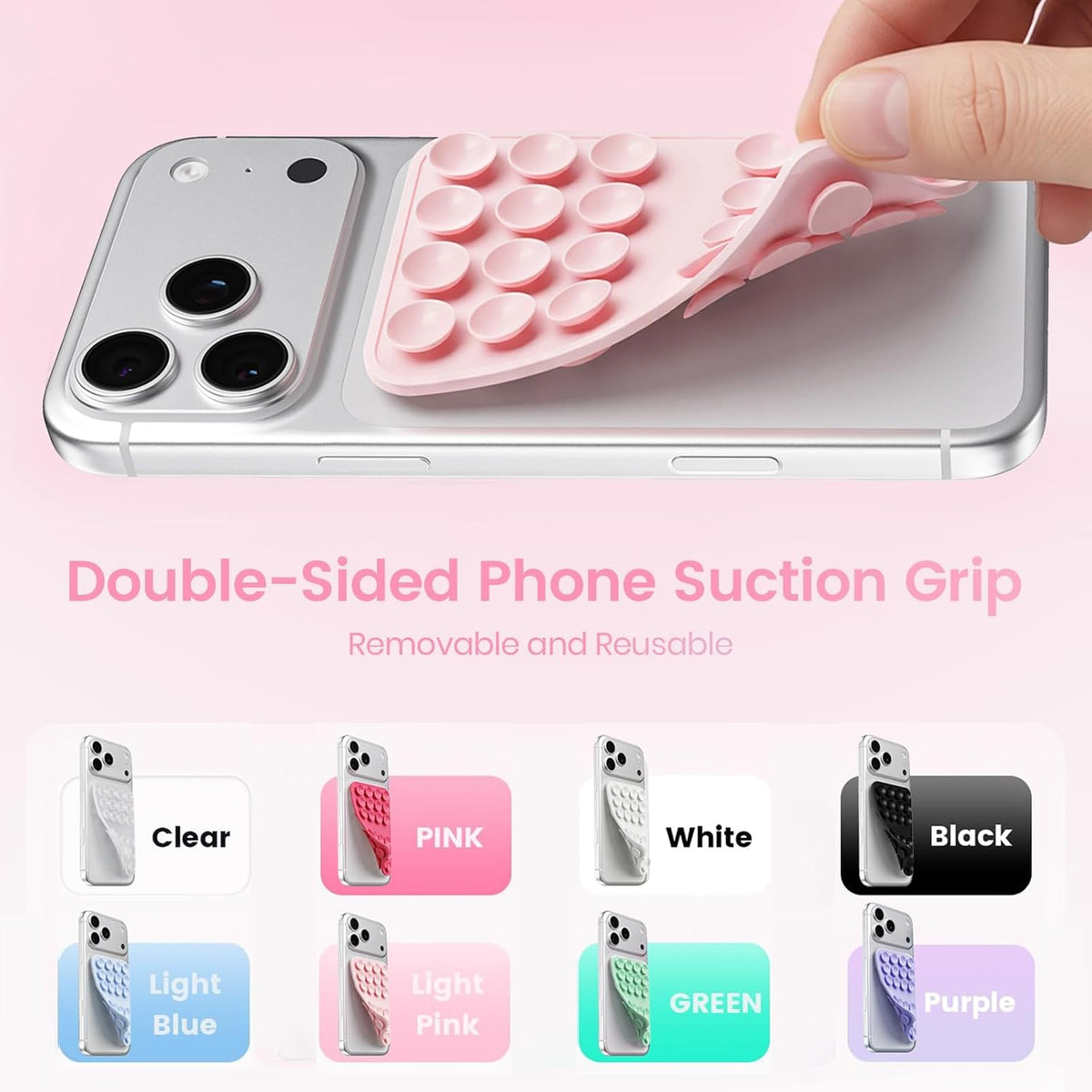 Upgraded Double Sided Silicone Suction Phone Case Detachable Mount, White