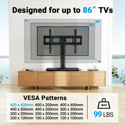 PERLESMITH Universal Swivel TV Stand for 32-75 inch TVs to 99lbs with Legs