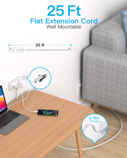 One Beat 5Ft Extension Cord with Multiple Outlets,Flat Plug Power Strip
